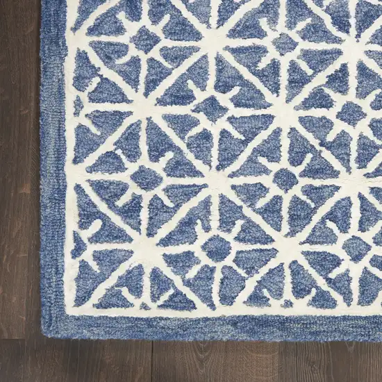 Blue and Off White Geometric Hand Tufted Area Rug Photo 2