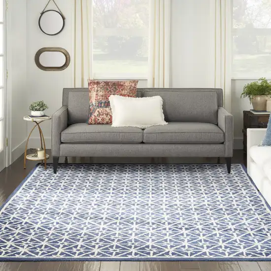 Blue and Off White Geometric Hand Tufted Area Rug Photo 7