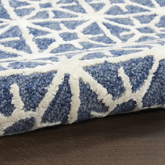 Blue and Off White Geometric Hand Tufted Area Rug Photo 5