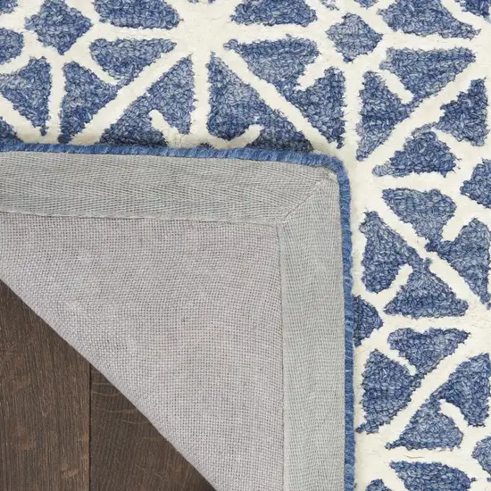 Blue and Off White Geometric Hand Tufted Area Rug Photo 4