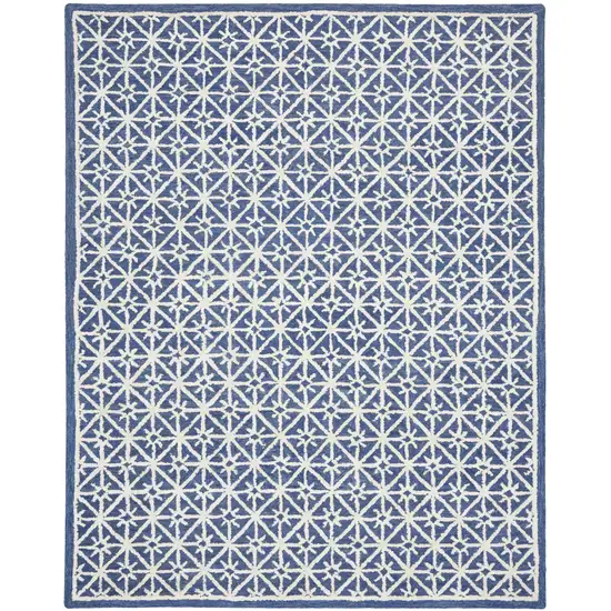 Blue and Off White Geometric Hand Tufted Area Rug Photo 1