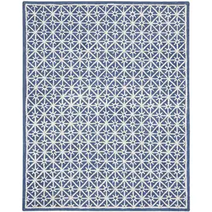 Photo of Blue and Off White Geometric Hand Tufted Area Rug