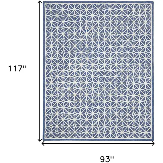 Blue and Off White Geometric Hand Tufted Area Rug Photo 10