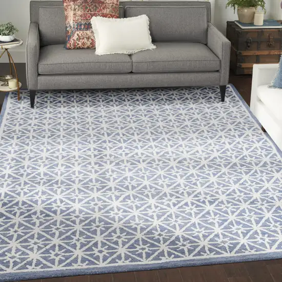 Blue and Off White Geometric Hand Tufted Area Rug Photo 6