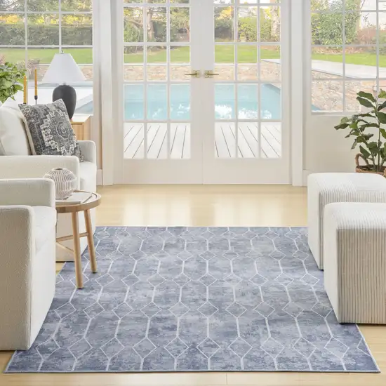 Blue and Off White Geometric Power Loom Washable Area Rug Photo 8