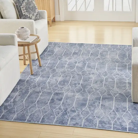 Blue and Off White Geometric Power Loom Washable Area Rug Photo 7