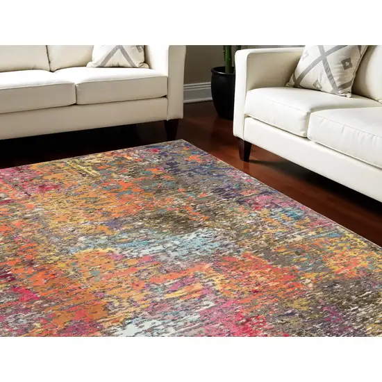 Blue and Orange Abstract Non Skid Area Rug Photo 1