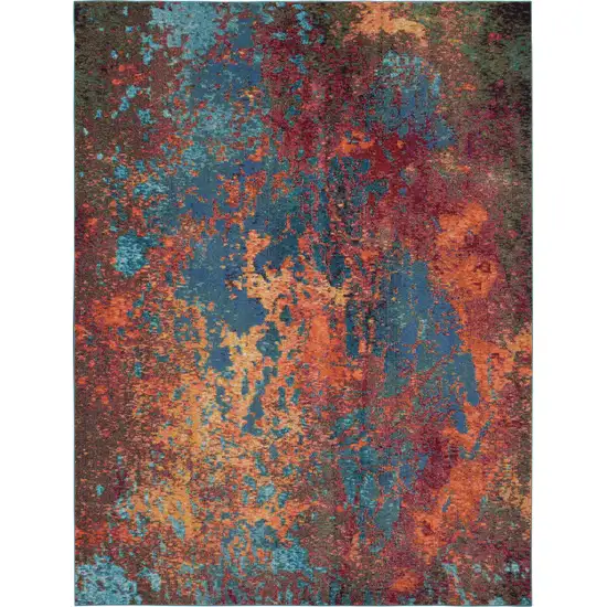 Blue and Orange Abstract Power Loom Area Rug Photo 1