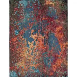 Photo of Blue and Orange Abstract Power Loom Area Rug