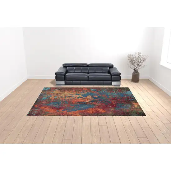 Blue and Orange Abstract Power Loom Area Rug Photo 2