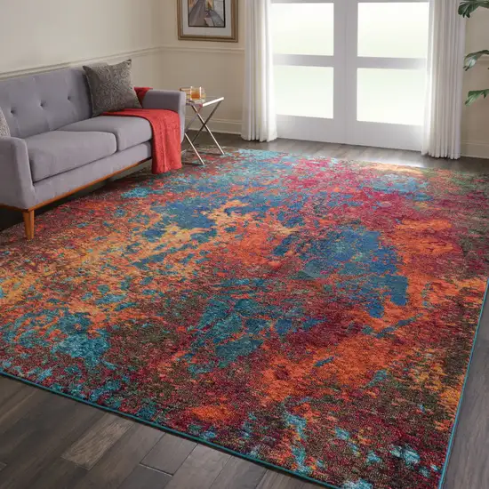 Blue and Orange Abstract Power Loom Area Rug Photo 8