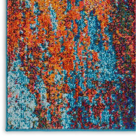 Blue and Orange Abstract Power Loom Area Rug Photo 3