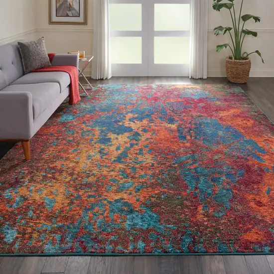 Blue and Orange Abstract Power Loom Area Rug Photo 5