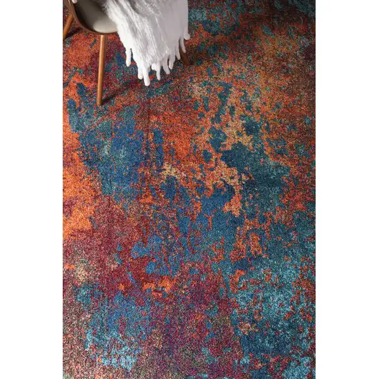 Blue and Orange Abstract Power Loom Area Rug Photo 9