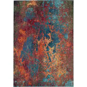 Photo of Blue and Orange Abstract Power Loom Area Rug