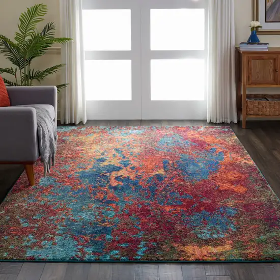 Blue and Orange Abstract Power Loom Area Rug Photo 6