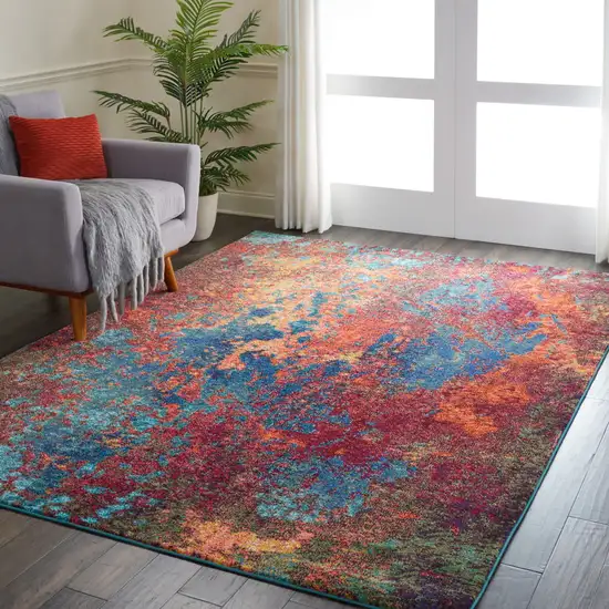 Blue and Orange Abstract Power Loom Area Rug Photo 8