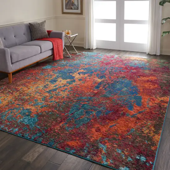 Blue and Orange Abstract Power Loom Area Rug Photo 9