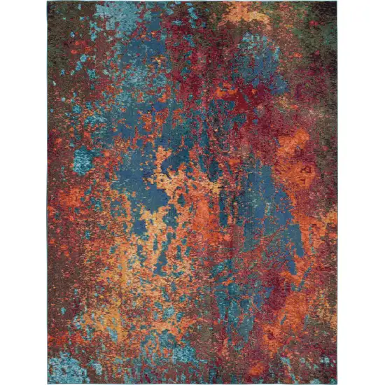 Blue and Orange Abstract Power Loom Area Rug Photo 1