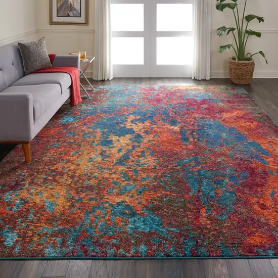 Blue and Orange Abstract Power Loom Area Rug Photo 6