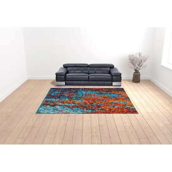 Blue and Orange Abstract Power Loom Area Rug Photo 3