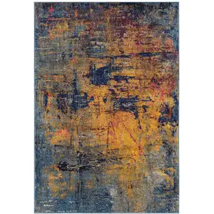 Photo of Blue and Orange Abstract Power Loom Area Rug