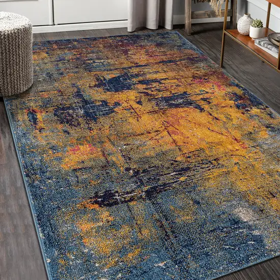 Blue and Orange Abstract Power Loom Area Rug Photo 4