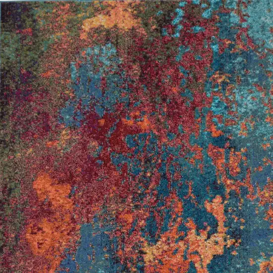 Blue and Orange Abstract Power Loom Area Rug Photo 4