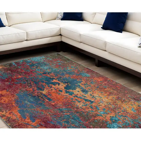 Blue and Orange Abstract Power Loom Area Rug Photo 2