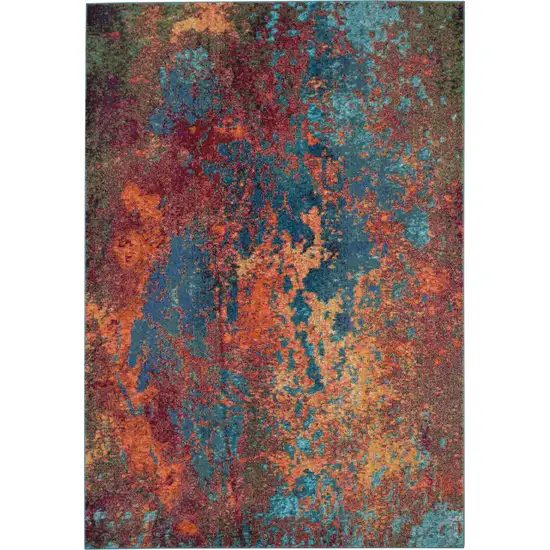 Blue and Orange Abstract Power Loom Area Rug Photo 1