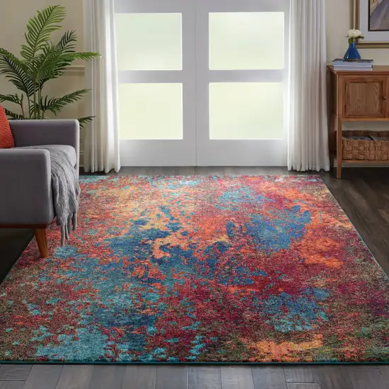 Blue and Orange Abstract Power Loom Area Rug Photo 8