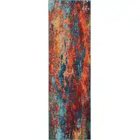 Photo of Blue and Orange Abstract Power Loom Runner Rug