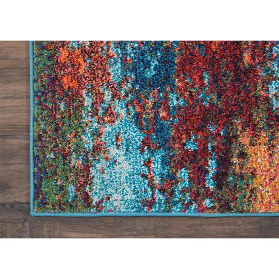 Blue and Orange Abstract Power Loom Runner Rug Photo 6