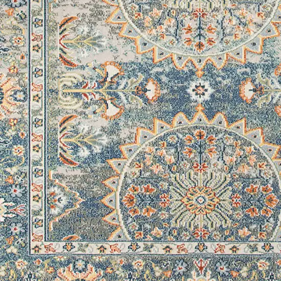 Blue and Orange Floral Medallion Stain Resistant Indoor Outdoor Area Rug Photo 5