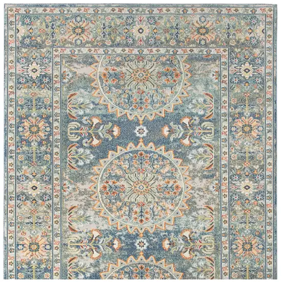 Blue and Orange Floral Medallion Stain Resistant Indoor Outdoor Area Rug Photo 8