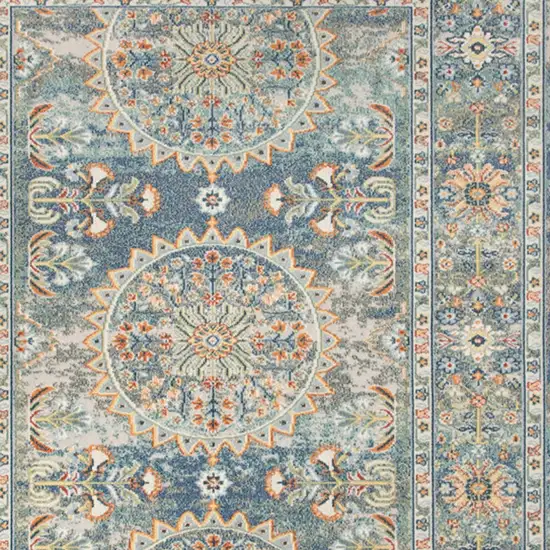 Blue and Orange Floral Medallion Stain Resistant Indoor Outdoor Area Rug Photo 7