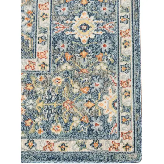 Blue and Orange Floral Medallion Stain Resistant Indoor Outdoor Area Rug Photo 3