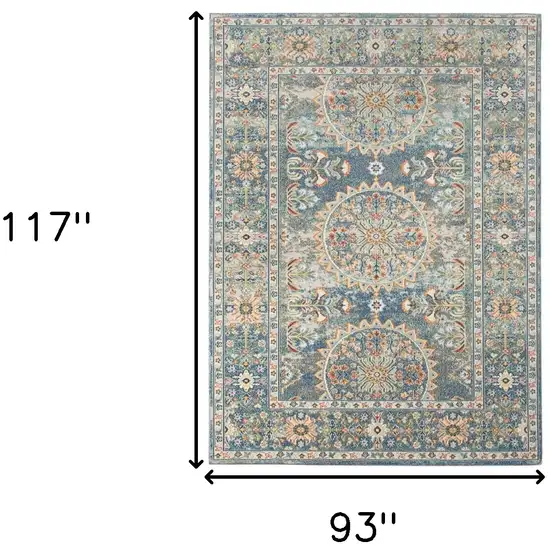 Blue and Orange Floral Medallion Stain Resistant Indoor Outdoor Area Rug Photo 9