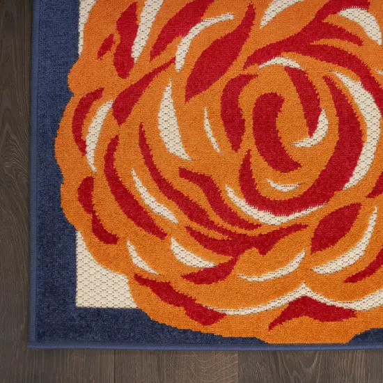 Blue and Orange Floral Power Loom Area Rug Photo 3