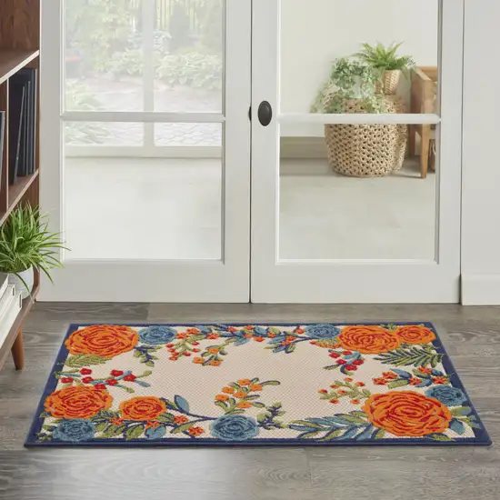 Blue and Orange Floral Power Loom Area Rug Photo 7