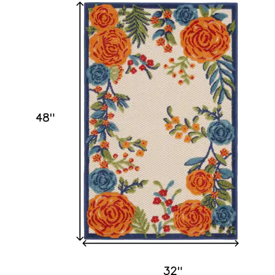 Blue and Orange Floral Power Loom Area Rug Photo 8