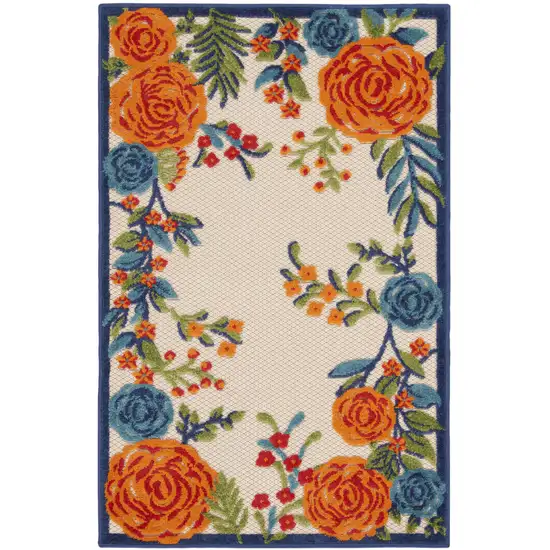 Blue and Orange Floral Power Loom Area Rug Photo 1