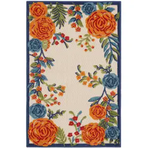 Photo of Blue and Orange Floral Power Loom Area Rug