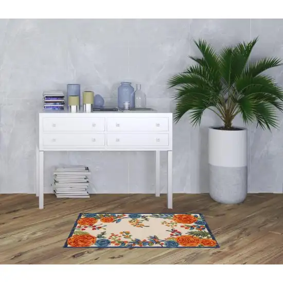 Blue and Orange Floral Power Loom Area Rug Photo 2