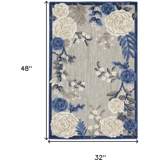 Blue and Gray Floral Indoor Outdoor Area Rug Photo 3