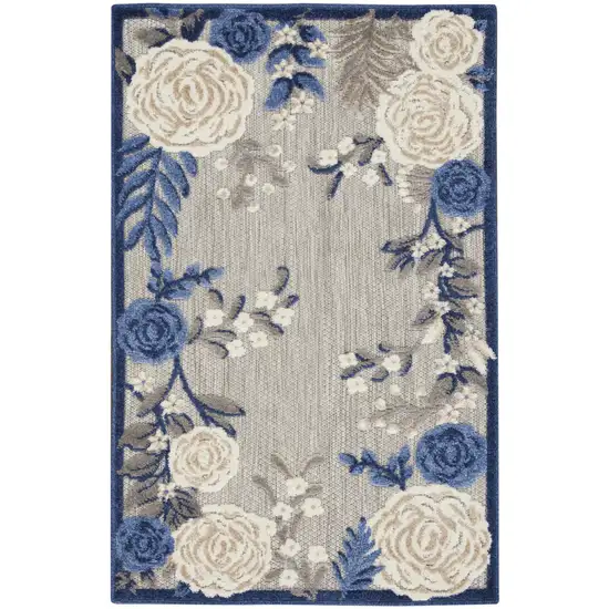 Blue and Gray Floral Indoor Outdoor Area Rug Photo 4