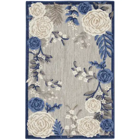 Blue and Orange Floral Power Loom Area Rug Photo 1