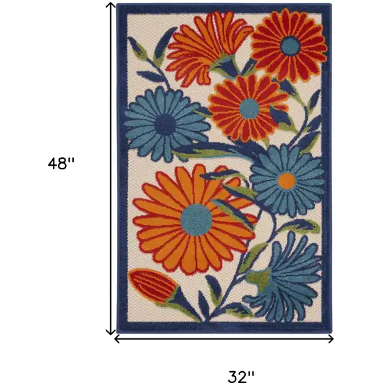 Blue and Orange Floral Power Loom Area Rug Photo 8