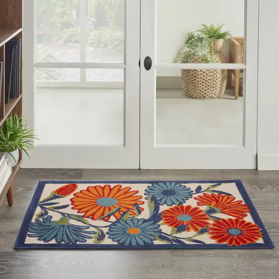 Blue and Orange Floral Power Loom Area Rug Photo 7