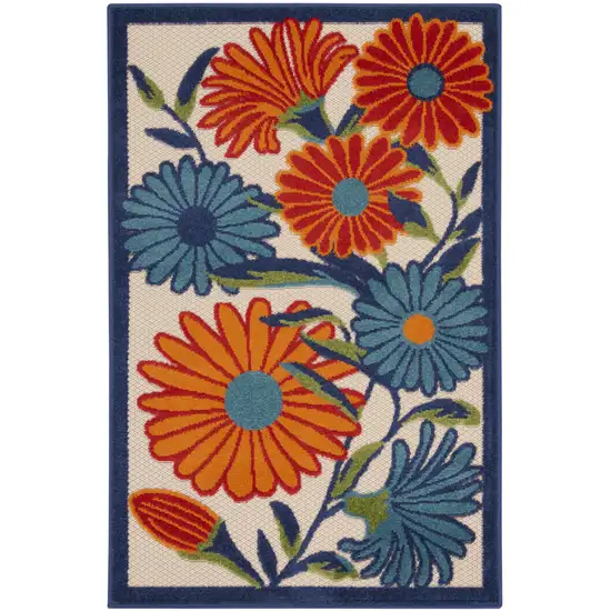 Blue and Orange Floral Power Loom Area Rug Photo 1